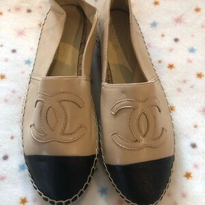 Chic Beige and Black Espadrilles